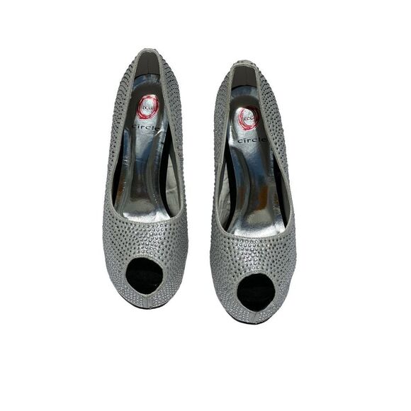 Red Circle Charlize White Black Bling Sexy Platform Heigh Heels Size 8 - Picture 1 of 12